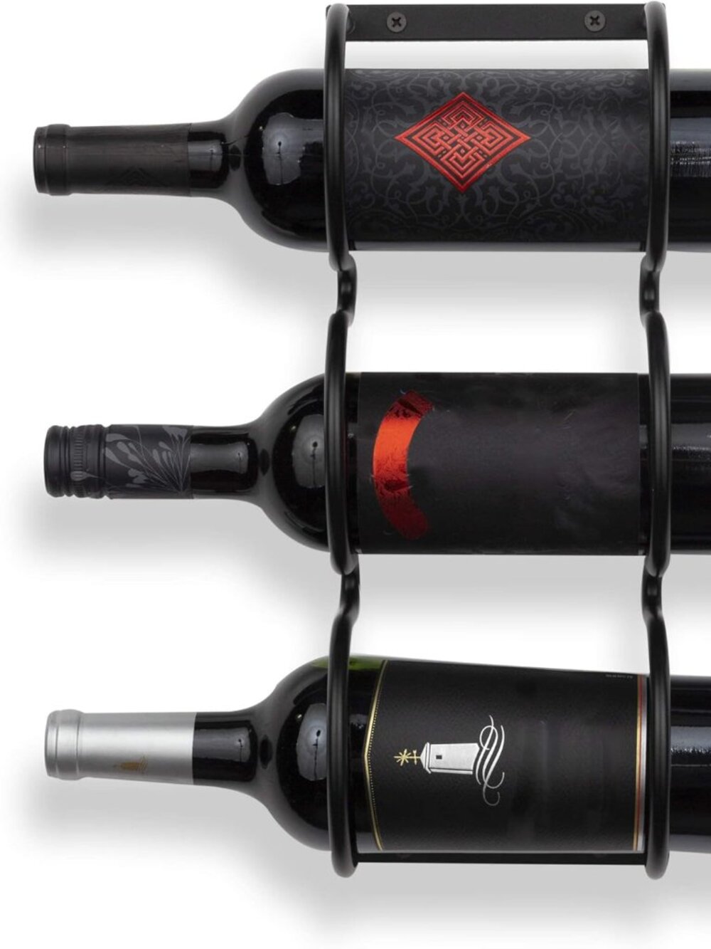 NEW! Wallniture Black Wine Rack Wall Mounted Under Cabinet Storage 3 Bottle Rack